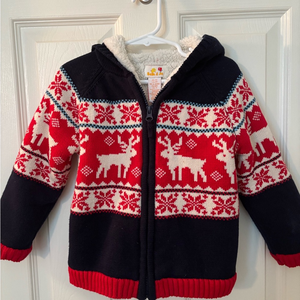 Kids Festive Reindeer Sweater - Red & Blue